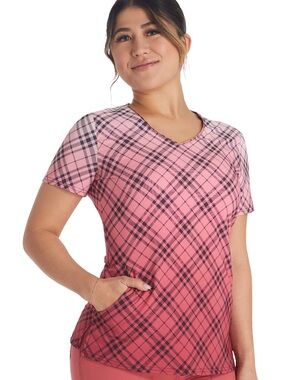 Women’s scrub Dickies Pink Plaid V-Neck Short Sleeve Top large